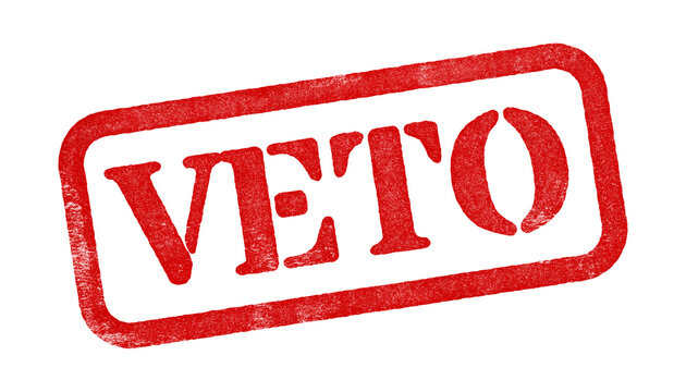 Veto red rubber stamp isolated on transparent background with distressed texture effect