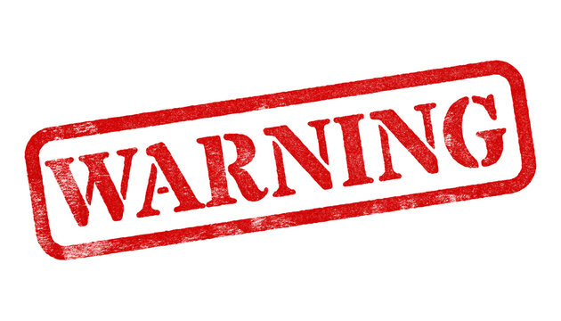 Warning red rubber stamp isolated on transparent background with distressed texture effect
