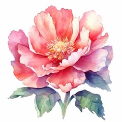 An illustrated peony watercolor flower. (Illustration, Generative AI)