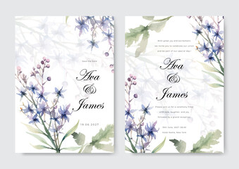 Invitation greeting card with pastel purple flower background wedding invitation save the date cards