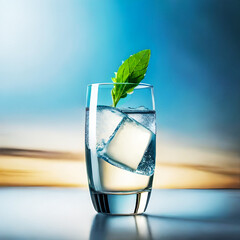 A glass of carbonated water with pieces of lemon and mint created by AI