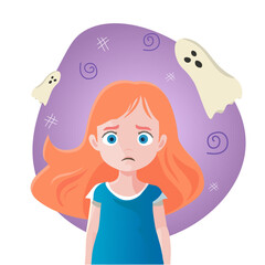scared girl on white isolated background