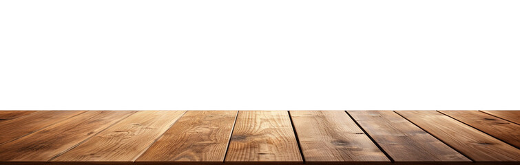 Empty wooden table top on transparent background.