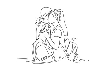 Continuous one line drawing off to university concept. Single line draw design vector graphic illustration.