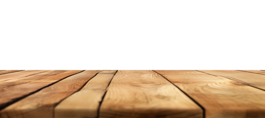 Empty wooden table top on transparent background.