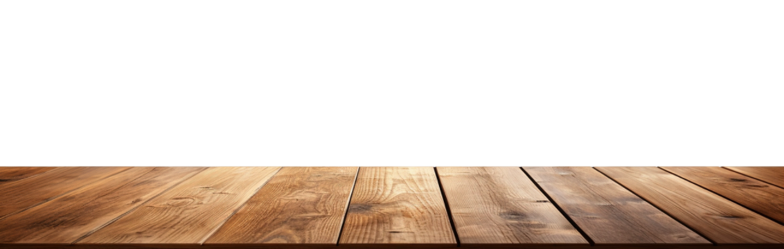 Empty wooden table top on transparent background.