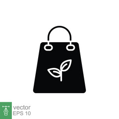 Eco bag icon. Simple solid style. Paper bag with leaf sign, shopping, nature, recycle plastic contact. Black silhouette, glyph symbol. Vector illustration isolated on white background. EPS 10.
