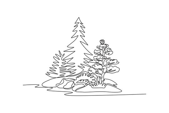 Single one line drawing Forest concept. Continuous line draw design graphic vector illustration.