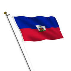 Haiti Flagpole 3d illustration on white with clipping path