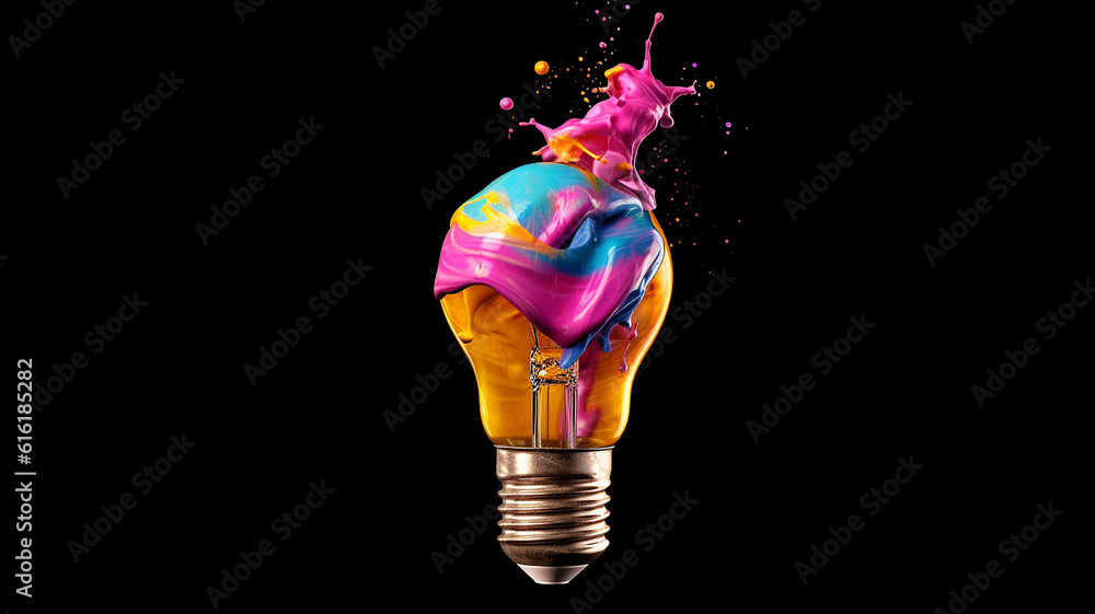 Sticker idea concept of unique creative idea with lightbulb, generative ai