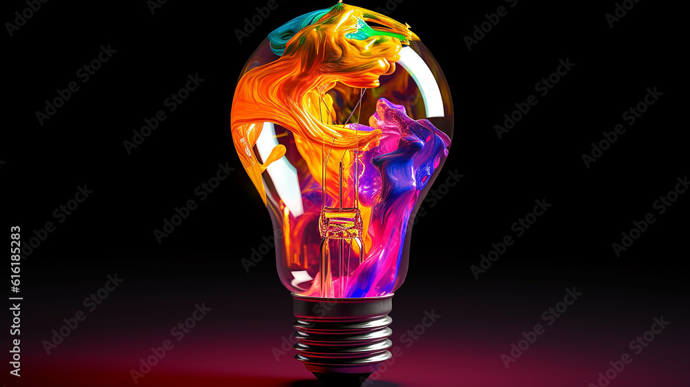 Poster idea concept of unique creative idea with lightbulb, generative ai