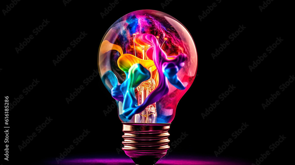 Wall mural idea concept of unique creative idea with lightbulb, generative ai