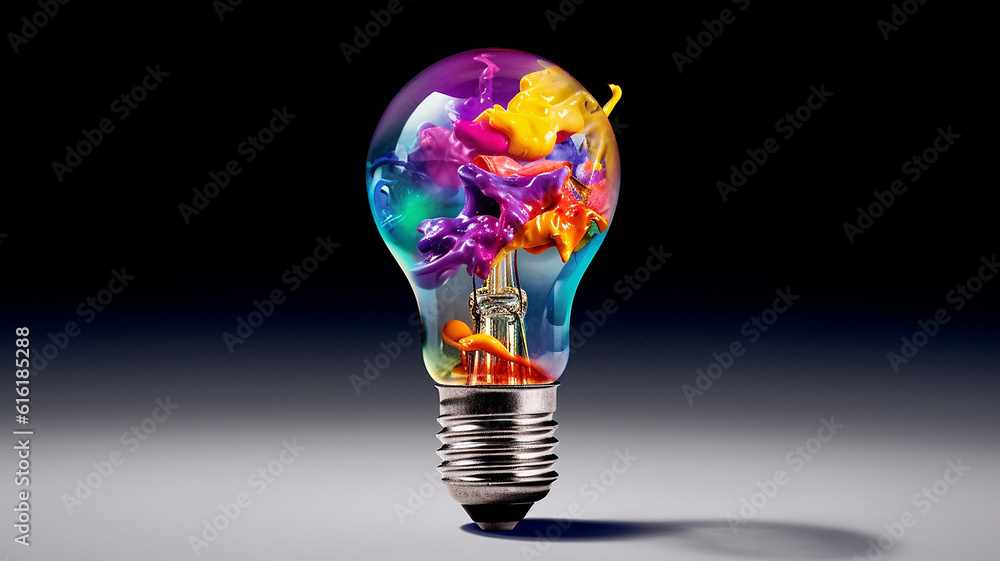 Sticker idea concept of unique creative idea with lightbulb, generative ai