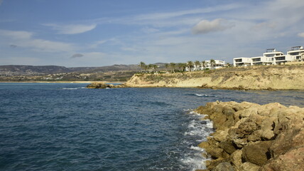 View of the coast of cyprus on a summer holiday day.