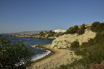 View of the coast of cyprus on a summer holiday day.