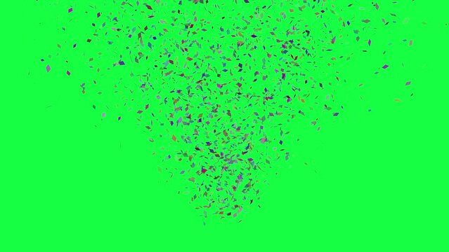 Multicolor confetti exploding on the centre of the green screen, chroma key 