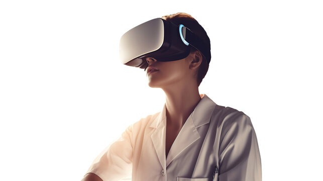 doctor in virtual reality headset, isolated on transparent background 