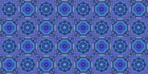 Seamless blue pattern. Vintage style. Abstract Blue Circle Pattern Design for Science and Technology Education.