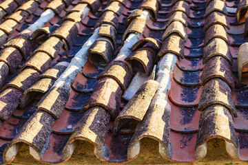 Old broken tiles roof