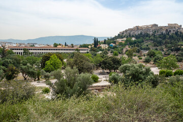 Fototapeta na wymiar View of Museum of the Ancient Agora and the Acropolis of Athens Greece