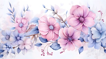 Beautiful pink and purple flowers watercolor painting style with white background. Best for card invitation, wide banner, header website, poster, and more graphics resources editing