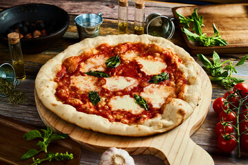 pizza with tomatoes and basil