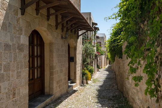 Picturesque and Charming Alley Way of Rhodes Medieval Old Town Greece