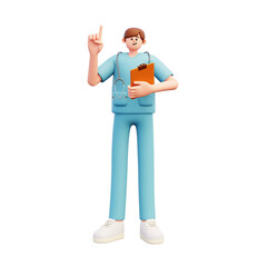 pointing up while holding med report linen 3d illustration