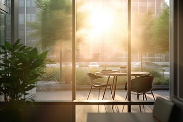a large window showing the sunlight outside the office Generative AI