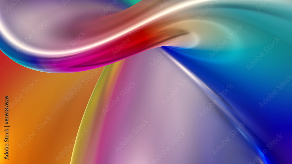 Poster abstract blurred colorful gradient background with smooth curvy lines in 3d rendering.