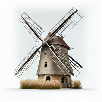 Traditional windmill isolated on white background Ai generated image
