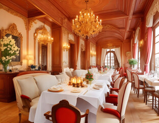 Fototapeta na wymiar Elegant Dining: A Luxurious Interior for Exquisite Culinary Experiences | AI-Generated Design