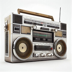 Vintage 80s retro boombox cassette and radio music player isolated on a white background Ai generated image