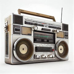 Fototapeta premium Vintage 80s retro boombox cassette and radio music player isolated on a white background Ai generated image