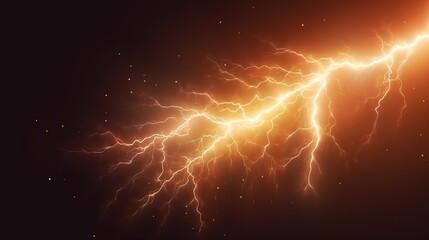 Realistic lightning bolt at night. Flash of lightning on dark background. The charge of energy is powerful. A natural phenomenon. Generative AI. Illustration for cover, brochure or presentation.