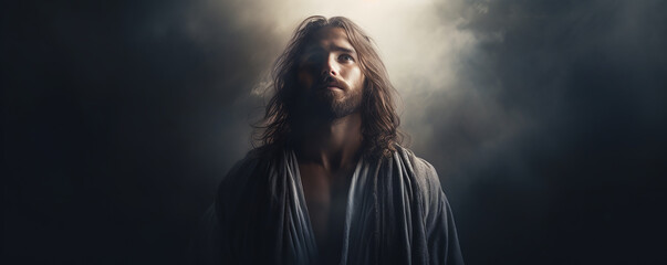 Jesus Christ, Savior of mankind.copy space.ai generative