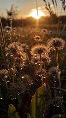 Close-up of dandelion plant in morning light