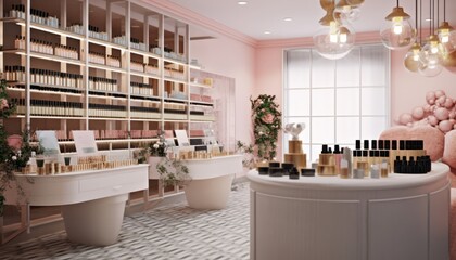 Naklejka na ściany i meble Makeup body care cosmetics shop, 3d render