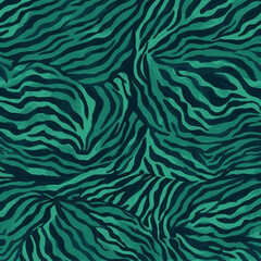 Fototapeta na wymiar Dark Green Animal Print Wallpaper or Background Pattern - Leopard Dots and Stripes - Generative AI