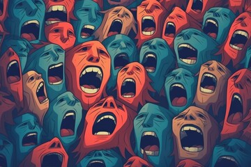 The multitude of screaming faces suggests mental distress. (Illustration, Generative AI)