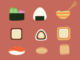 Japan food icons set
