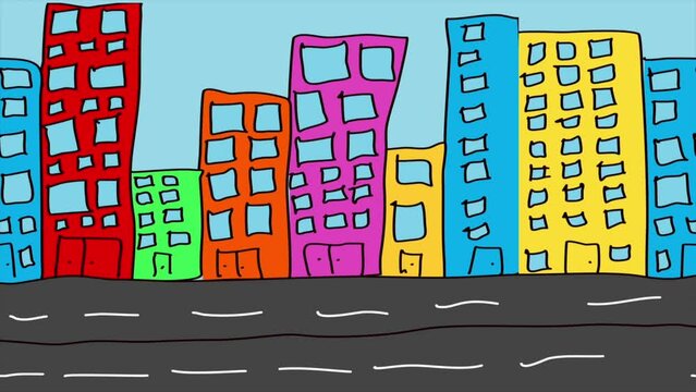 Animated city background video , doodle art 