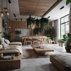 wooden and plant living room interior
