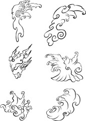 Chinese cloud vector for coloring book and printing on white background.Traditional Japanese culture element for tattoo design and idea.