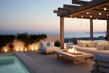 Fototapeta premium outdoor patio at night, generative ai