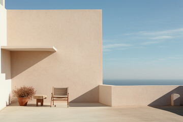 minimalistic mediterranean villa with ocean view, generative ai
