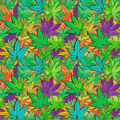Fototapeta premium Marijuana leaf seamless pattern. Generative AI 2