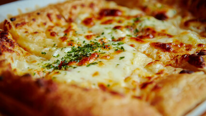 pizza on a wooden table