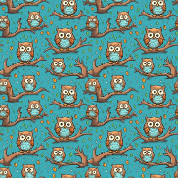 Modern cartoon style owl seamless pattern design. Generative AI 4