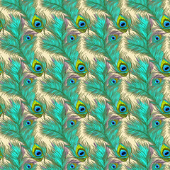 Obraz premium Modern seamless pattern design with colour peacocks feathers. Generative AI 2